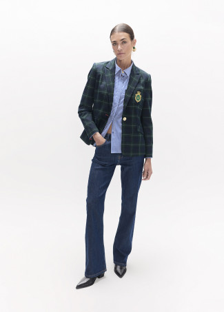 Blazer à carreaux écossais avec écusson
