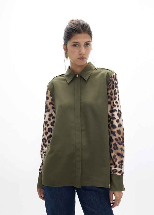 Khaki and Leopard Print Shirt
