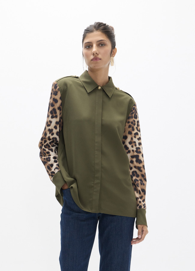 Khaki and Leopard Print Shirt