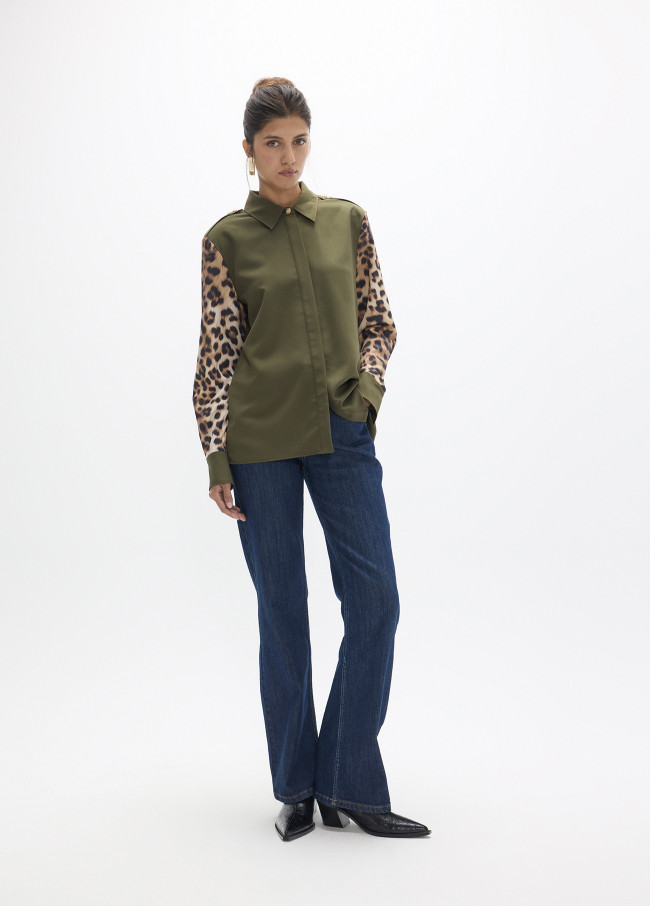 Khaki and Leopard Print Shirt