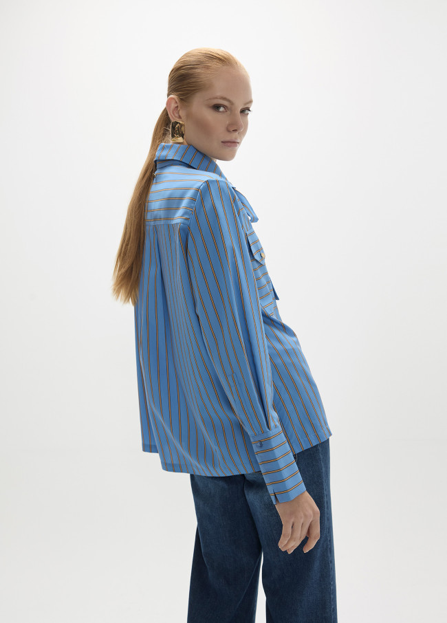 Chemise à Rayures en Popeline à Manches Longues...