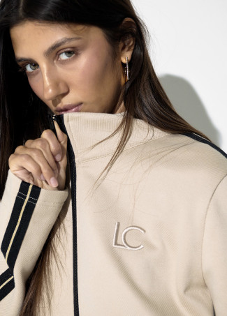 Sweat à Fermeture Éclair avec Bande Latérale Bicolore et Strass Noir