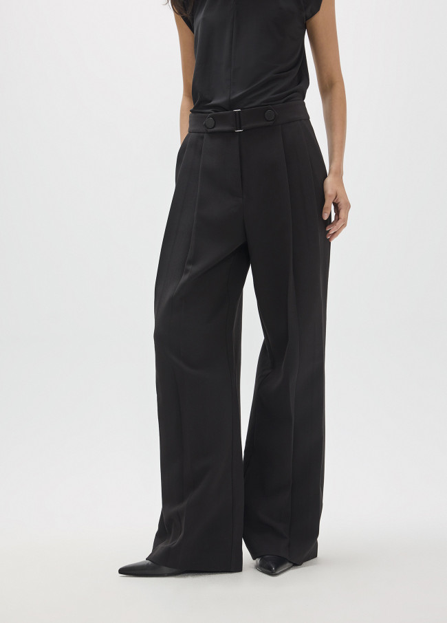 Pleated Trousers with Buckle and Snaps