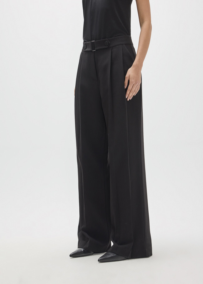 Pleated Trousers with Buckle and Snaps