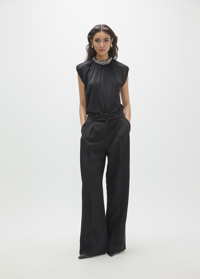 Pleated Trousers with Buckle and Snaps