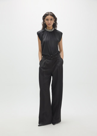 Pleated Trousers with Buckle and Snaps
