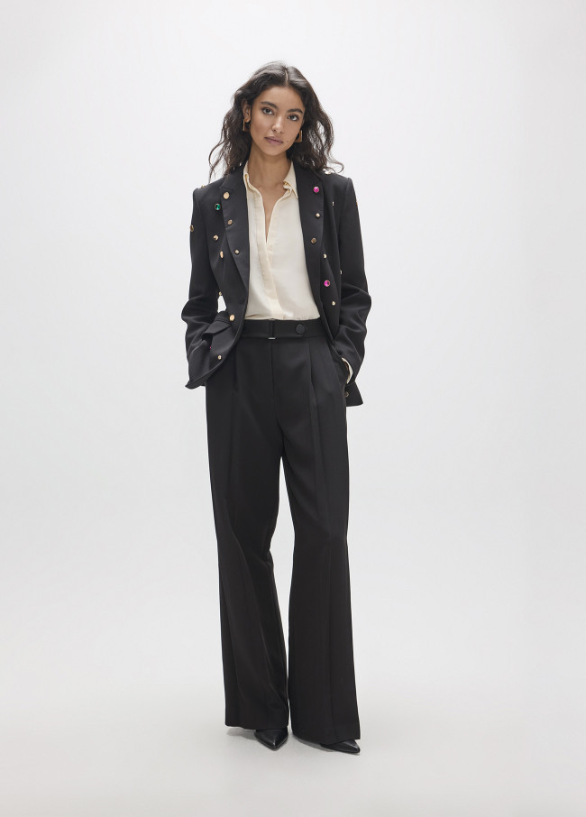 Pleated Trousers with Buckle and Snaps
