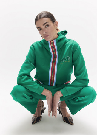 Moletom Aberto com Faixa Lateral Tricolor, Cadarço e Detalhes Metálicos