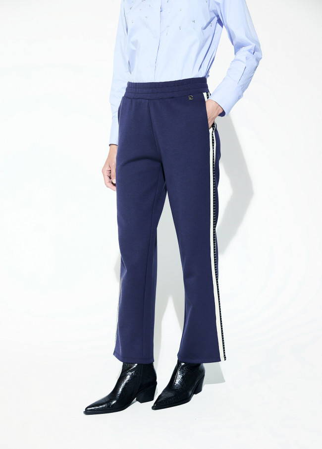 Calças Jogger Azuis com Faixa Lateral Bicolor e...