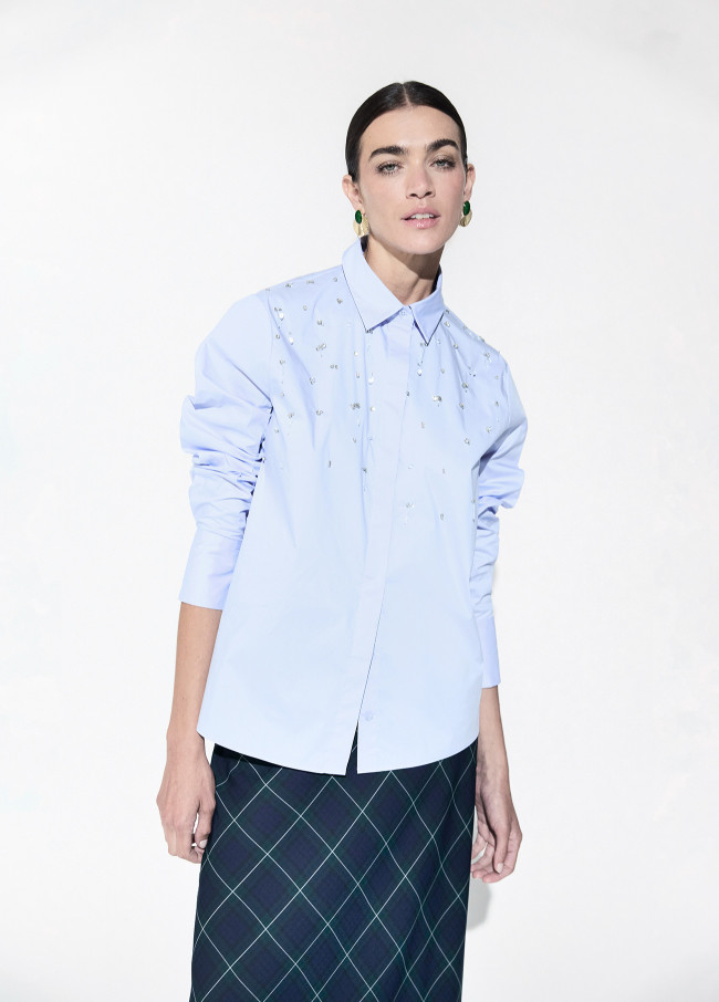 Poplin Shirt with All Over Beading
