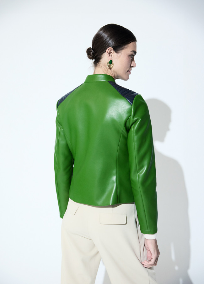 Tricolor Faux Leather Biker Jacket