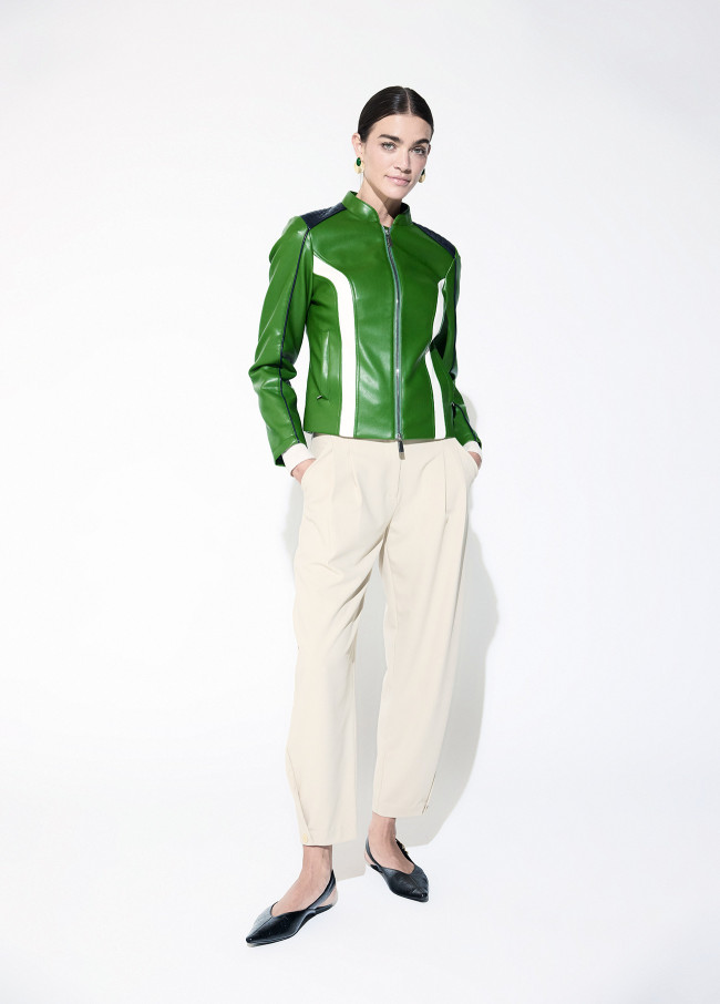 Blouson Motard en Faux Cuir Tricolore