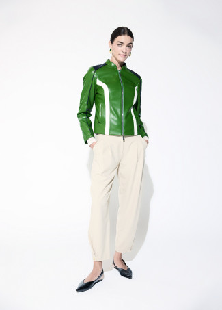 Blouson Motard en Faux Cuir Tricolore
