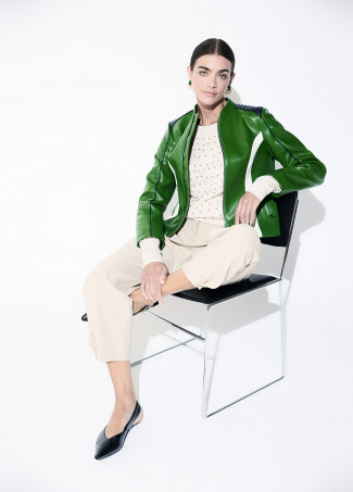 Blouson Motard en Faux Cuir Tricolore