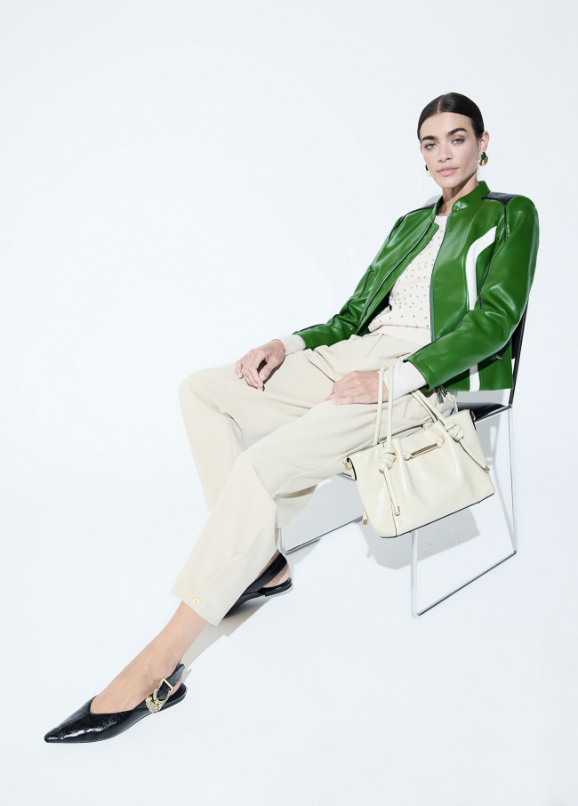 Blouson Motard en Faux Cuir Tricolore