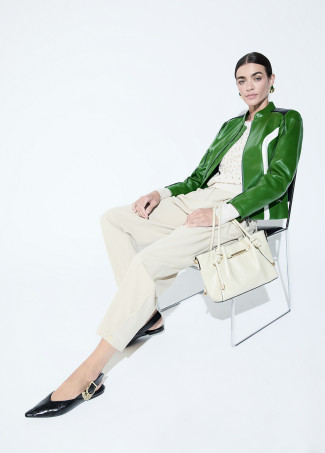 Blouson Motard en Faux Cuir Tricolore
