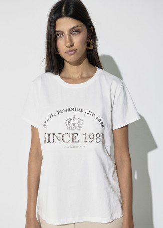 T-shirt blanc avec strass et clous