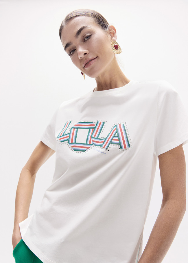 T-shirt Col Rond avec Ouvertures Latérales et Bandes de...