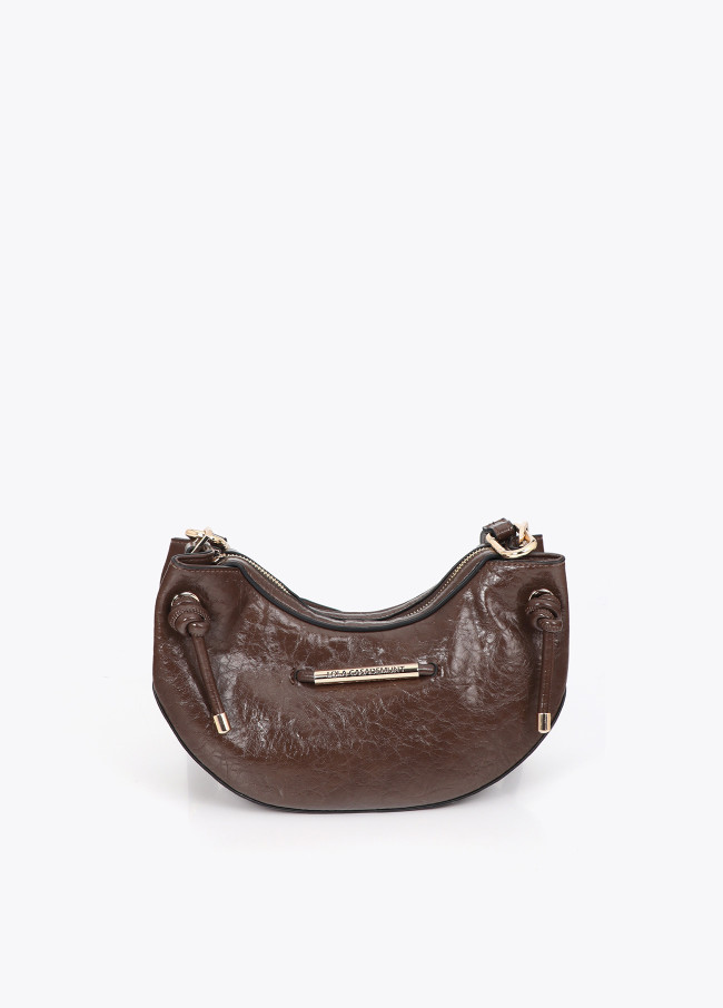 Sac Bandoulière Demi-lune avec Détail de Tube Métallique...