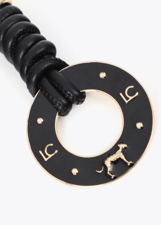 Porte-clés nœud et pièce laquée avec léopards et LC