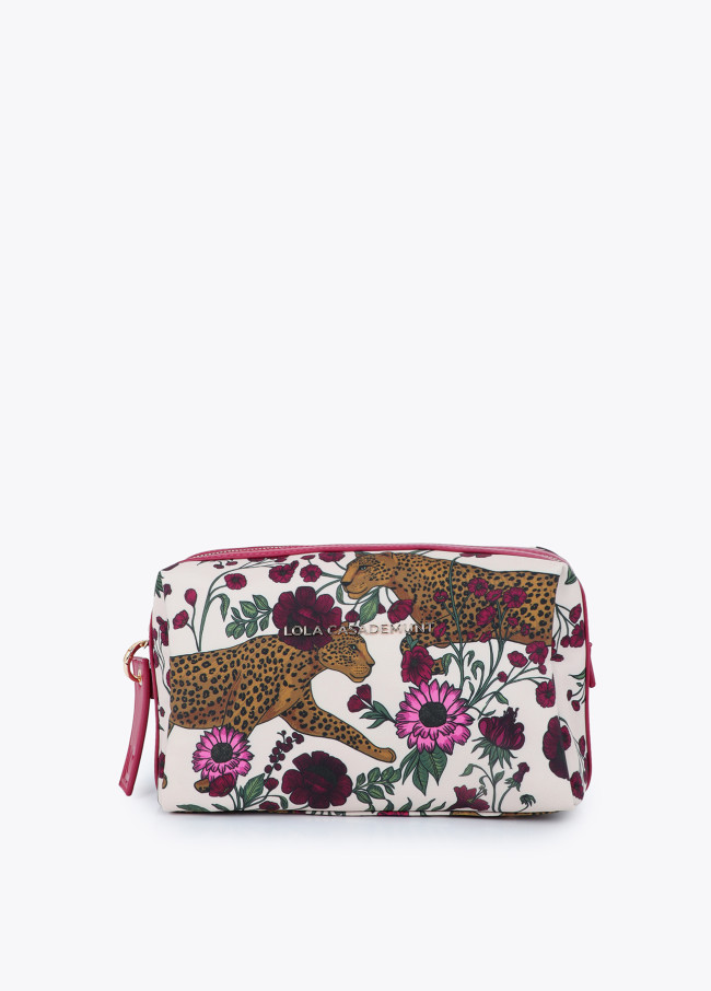 Trousse de Toilette en Nylon Imprimé Tigres et Fleurs
