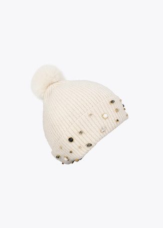 Knit Hat with Pearls and Crystals
