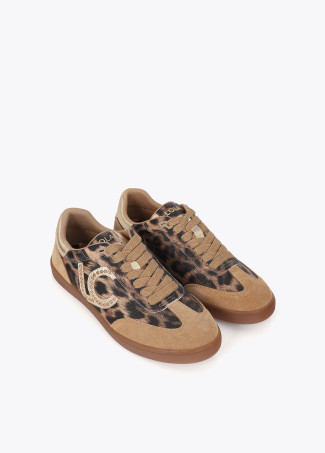 Sneaker mit Logo und Nieten Animal Print