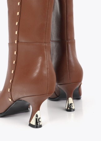High Boot with Customized Heel and Studded Strap