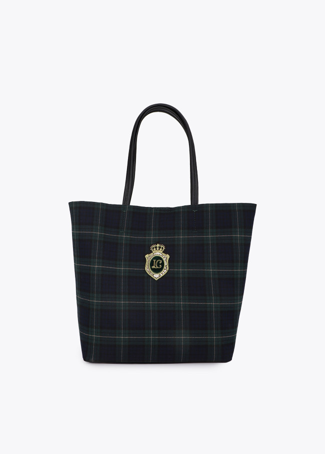 Shopper en tissu à carreaux avec écusson