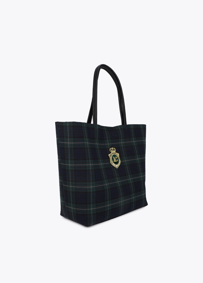Shopper en tissu à carreaux avec écusson