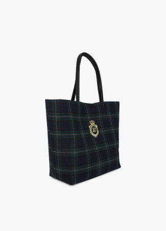 Shopper en tissu à carreaux avec écusson