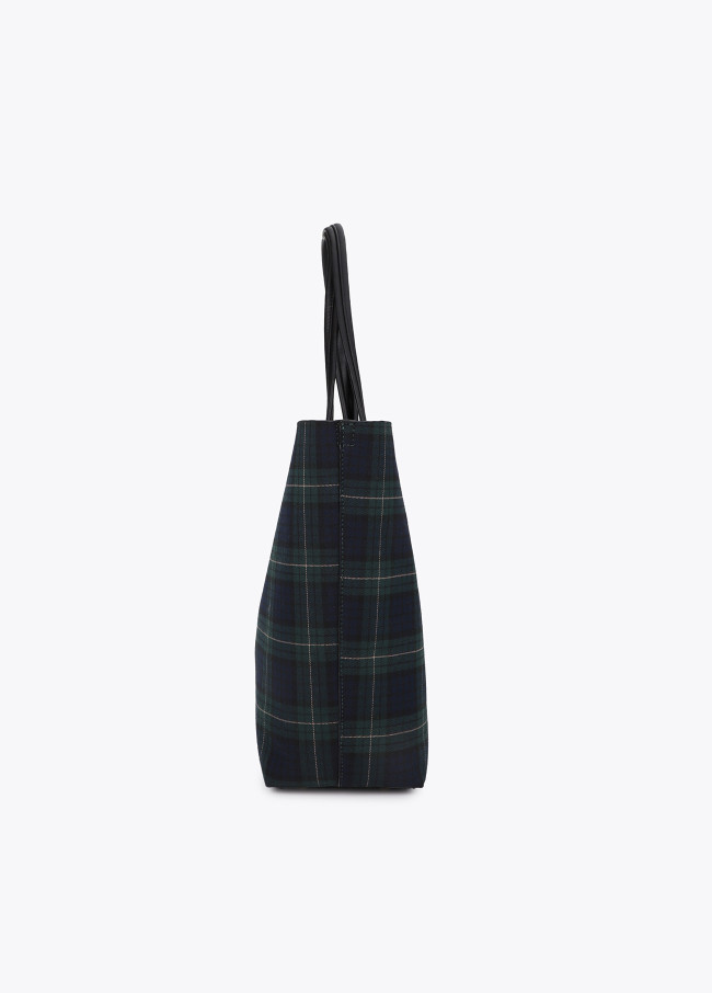 Shopper in tessuto a quadri con stemma