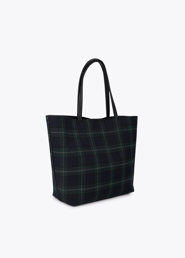 Shopper de tecido xadrez com brasão