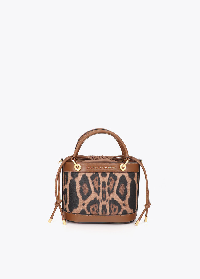 Bolsa Balde Combinada Efeito Pele e Estampa Animal