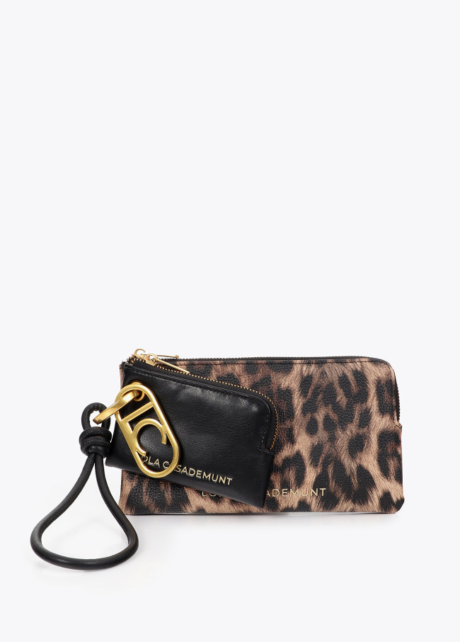 Carteira Dupla Efeito Pele Animal Print e Pele