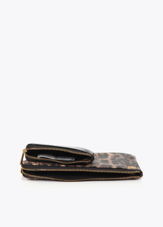 Portefeuille Double Effet Cuir Imprimé Animal et Cuir