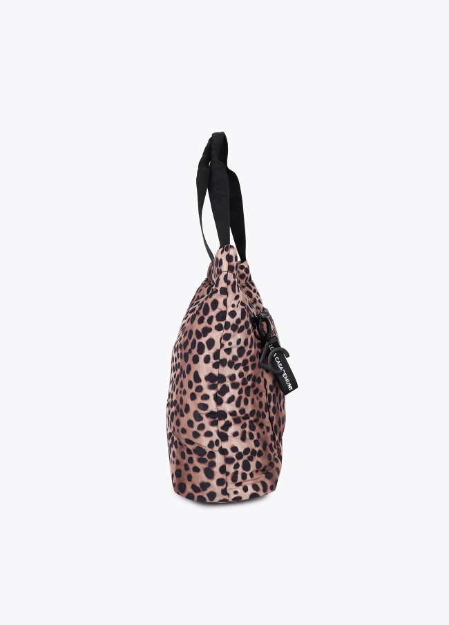 Nylon Shopper mit Animal Print