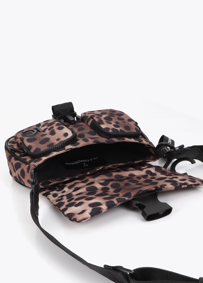Borsa a Tracolla in Nylon con Stampa Animalier