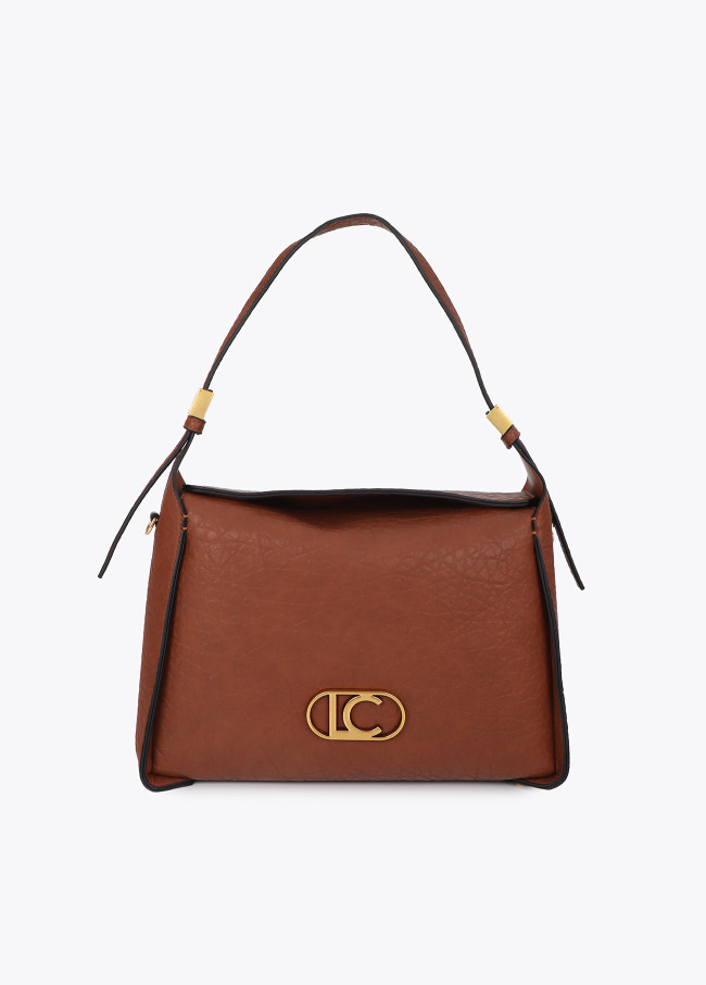 Faux Leather Bowling Bag with Cutout Detail
