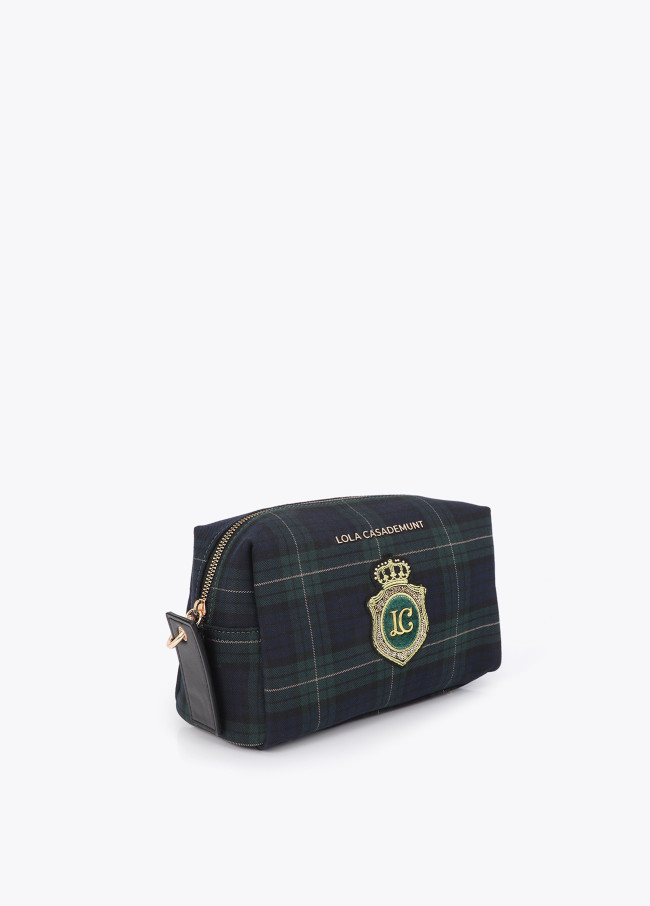 Tartan Fabric Toiletry Bag with Personalized Patch