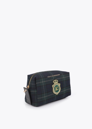 Necessaire de Tecido Tartan com Patch Personalizado