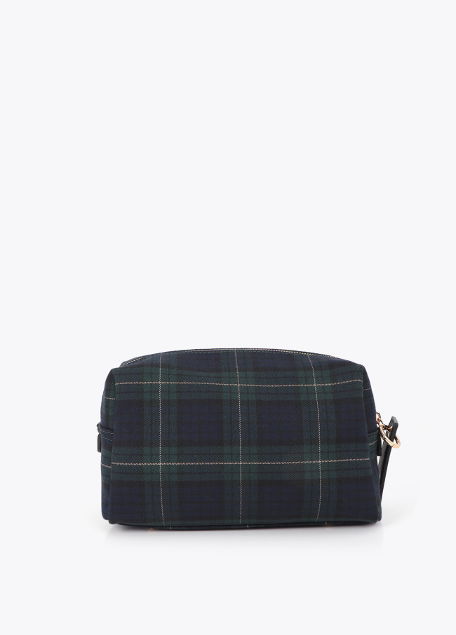 Tartan Fabric Toiletry Bag with Personalized Patch