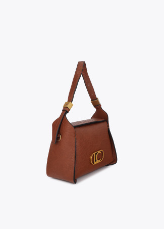 Faux Leather Shoulder Bag with Perforated Detailing