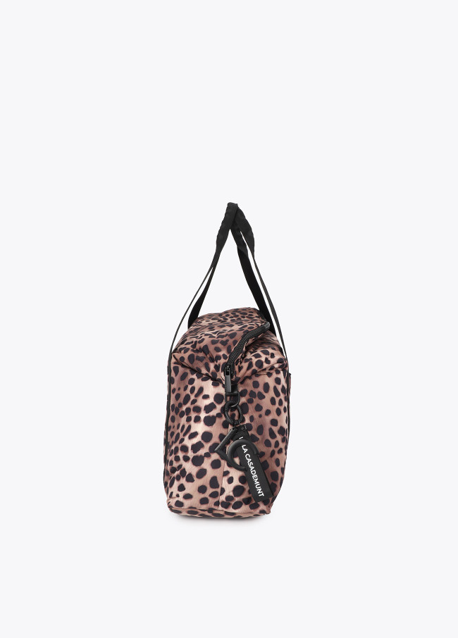 Nylon Weekend Bag with Animal Print