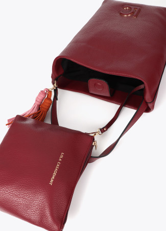 Shopper efeito couro com logo e pompons
