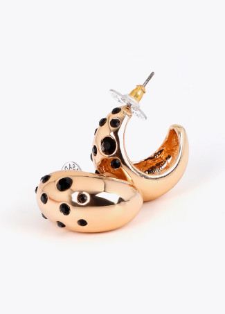 Drop Hoop Earrings Black Crystals