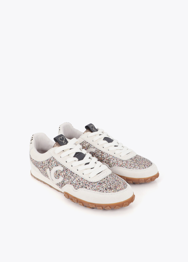 Sneakers in materiali misti e pelle