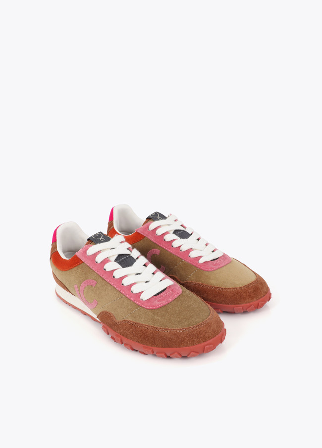 Sneakers in materiali misti e pelle
