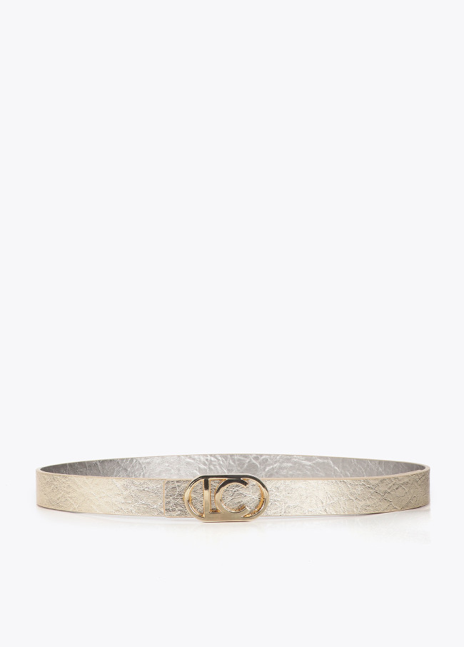 Metallic Reversible Thin Belt with Oval Buckle