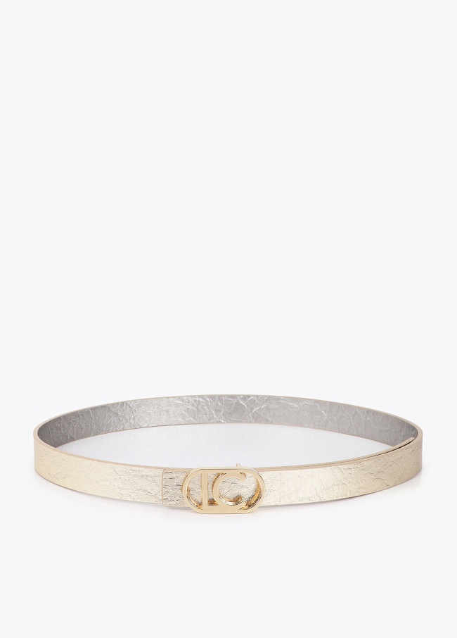 Metallic Reversible Thin Belt with Oval Buckle
